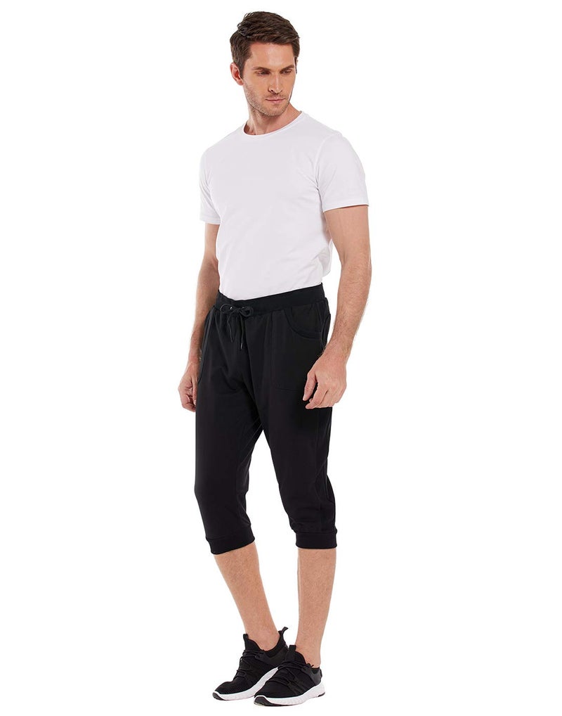 HDE Mens 3/4 Pants Workout Jogger Yoga Capri Shorts with Pockets for Running Black - Large - Image 5
